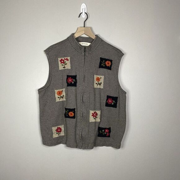 Bechamel Jackets & Blazers - Vintage XLARGE Floral Fall Patchwork Herringbone Vest BECHAMEL Women 100% Cotton